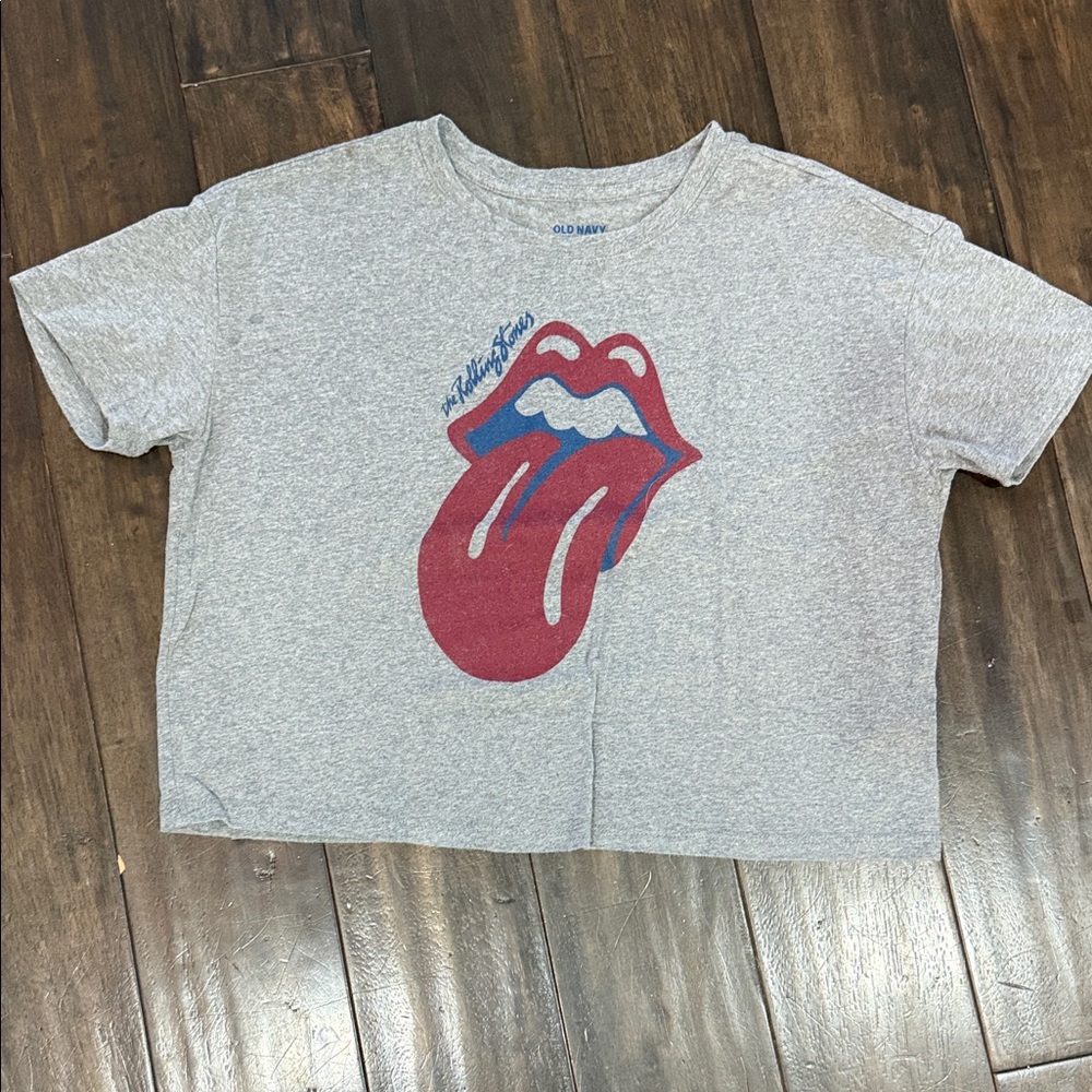 Old Navy Gray Tee with Red and Blue Tongue Graphic